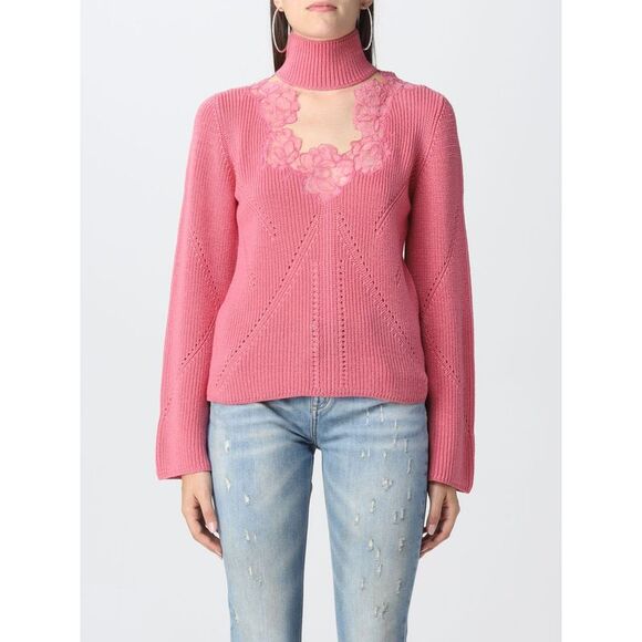 Blumarine Pink 3/4 Sleeve Zip Embellished Sweater